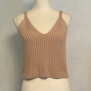 NWT Aerie 100% Cotton Rib Knit Sleeveless V-neck Cropped Tan Sweater Top XXL